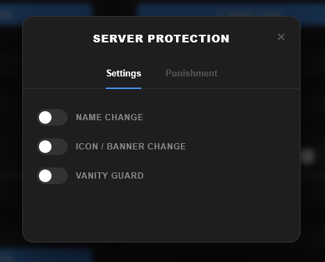 Server Protection settings - feature toggles