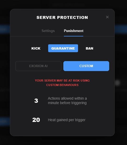 Server Protection punishment settings